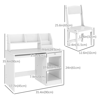 Kids Desk and Chair Set for 5-8 Year Old with Storage Study Table and Chair for Children White