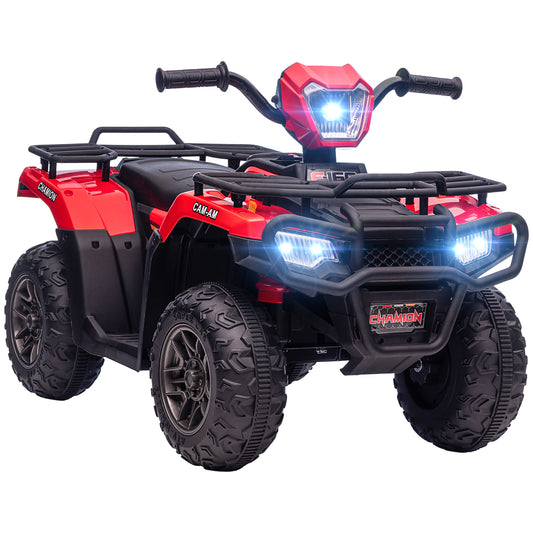 Kids ATV: 12V, 4 Wheeler Quad, Battery Powered, Music, LED Lights, Treaded Tires, 3-5 Years, Red Kids Crystal