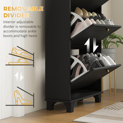 Narrow Shoe Storage 3 Flip Drawers Adjustable Shelves Shoe Organizer 12 Pairs Black Space Saving