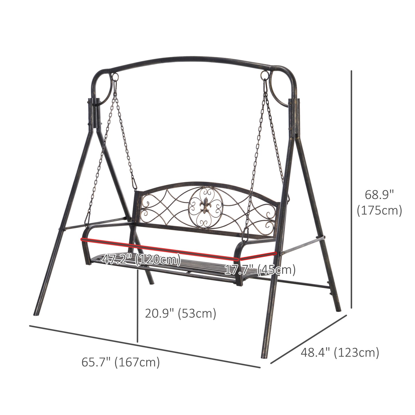 2 Seater Porch Swing Chair, Weather Resistant Outdoor Swing Seat with Metal Frame for Garden, Backyard, Lawn, Black Kids Crystal