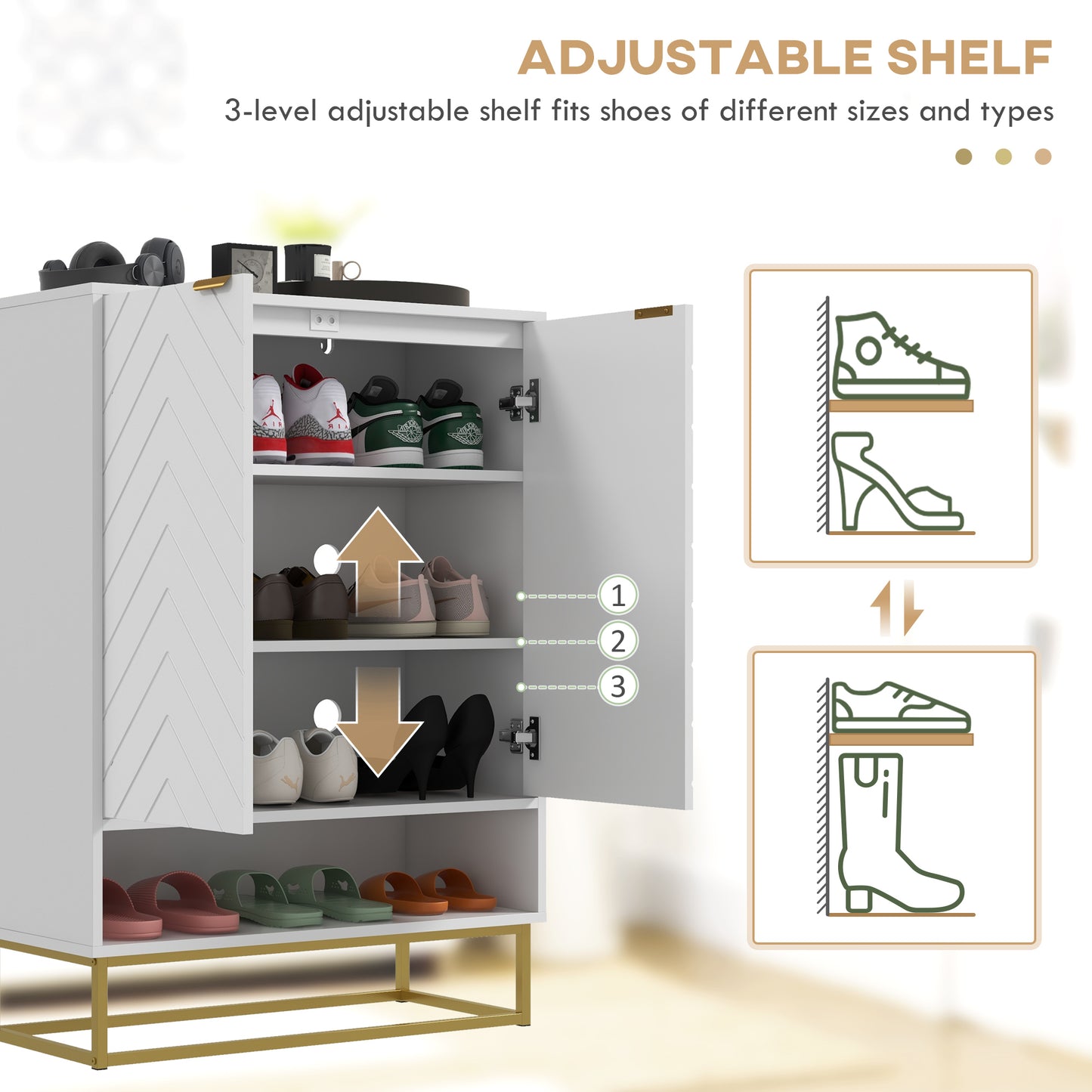 Entryway Shoe Cabinet, Shoe Storage Cabinet with Adjustable Shelf for 12 Pairs of Shoes, White Kids Crystal