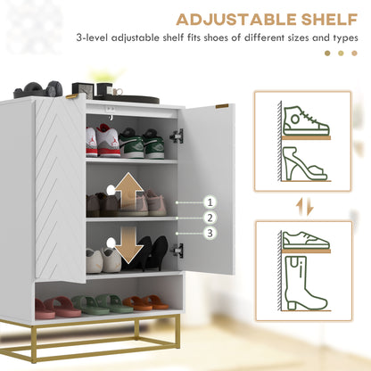 Entryway Shoe Cabinet, Shoe Storage Cabinet with Adjustable Shelf for 12 Pairs of Shoes, White