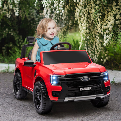 Ford Ranger Licensed 12V Ride on Car Battery Powered Kids Truck w/ Rear Storage Remote, Spring Suspension, Red