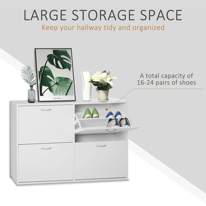 Entryway Shoe Organizer, Modern Wooden Shoe Rack Cabinet with 4 Flip Down Drawers, Ample Storage Space in White
