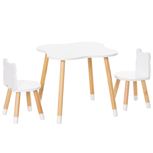 Wooden Kids Table & Chair Set: Cute Bear Design, Rounded Edges for Toddler Dining/Play in White Kids Crystal