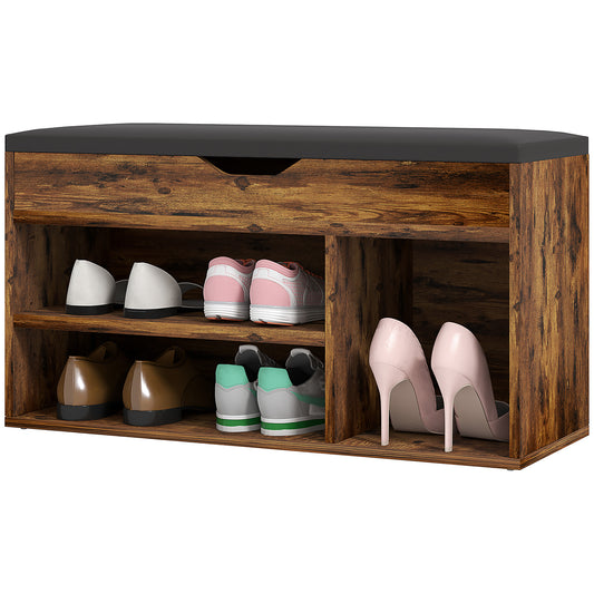 Shoe Bench Entryway Storage Rack with Padded Cushion, Hidden Storage for Hallway, Living Room, Rustic Brown Kids Crystal