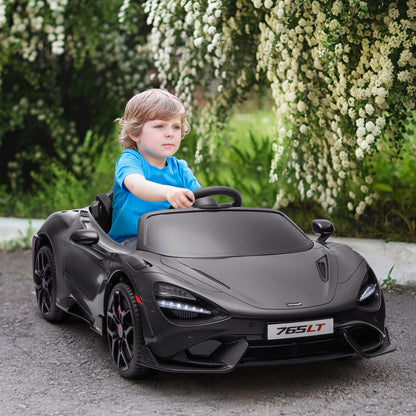 McLaren 765LT Licensed 12V Kids Electric Car w/ Scissor Doors, Training Wheels, Remote, Slow Start, Music Horn Black