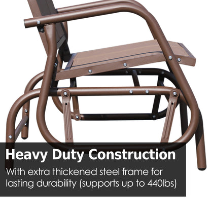 Patio Glider Bench Outdoor Double Swing Chair Steel Frame Garden Rocking Loveseat Coffee Brown