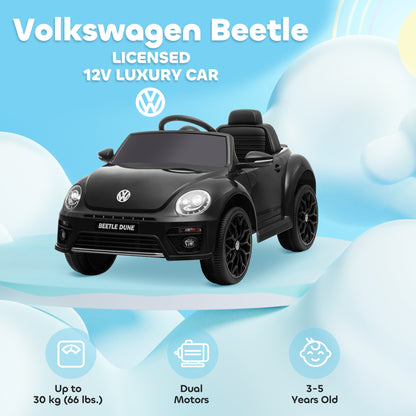 12V Volkswagen Beetle Licensed Electric Car for Kids w/ Remote Control, 4 Spring Suspension Wheels, Soft Start, Black
