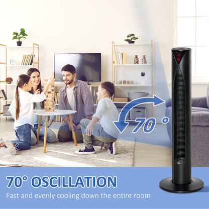 Tower Fan Oscillating 3 Speed 12h Timer LED Remote Control Cooling for Bedroom Home Black
