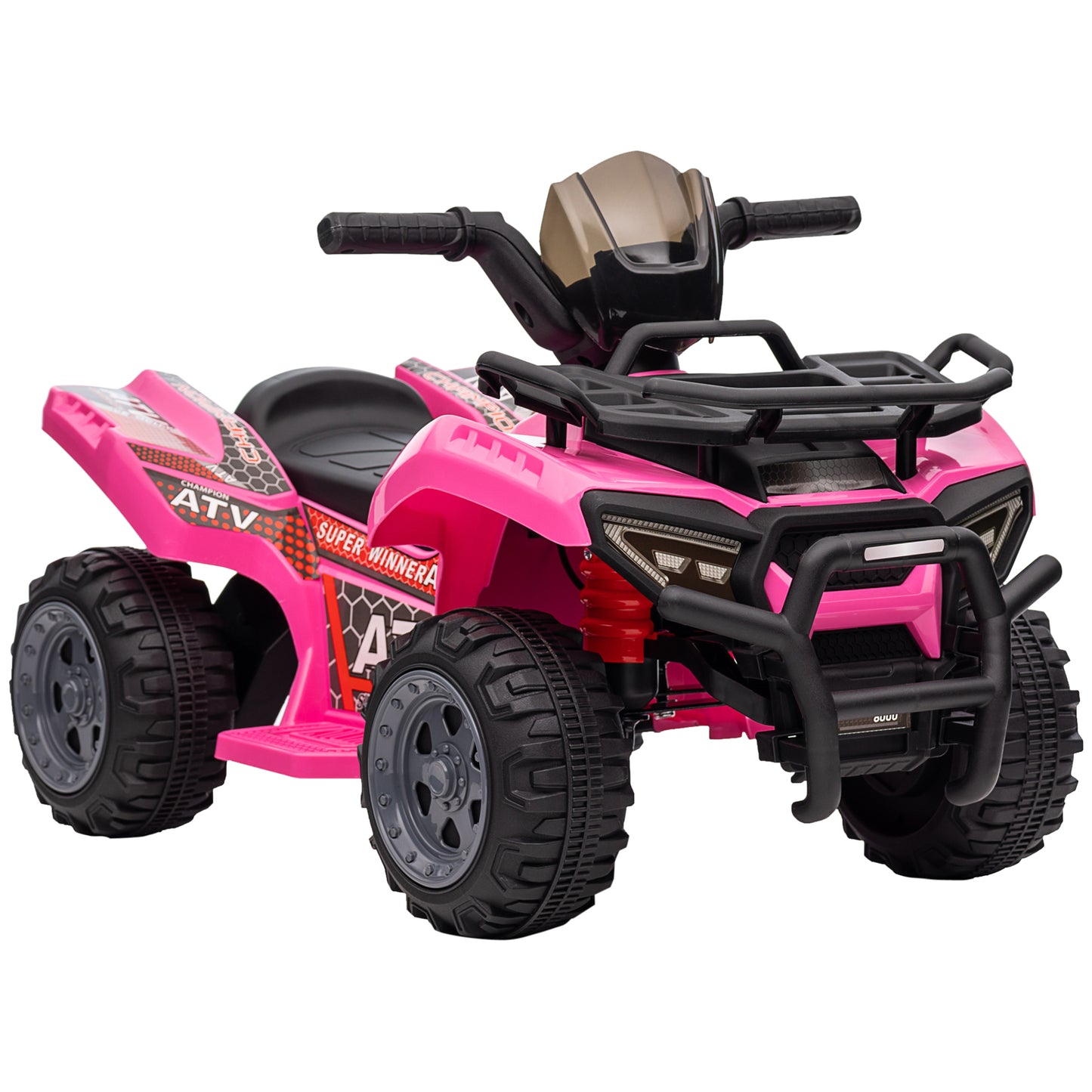 Ride-On ATV: 6V Battery Powered, Four Wheeler, Headlights, 18-36 Months, Pink, Toddler Quad Kids Crystal