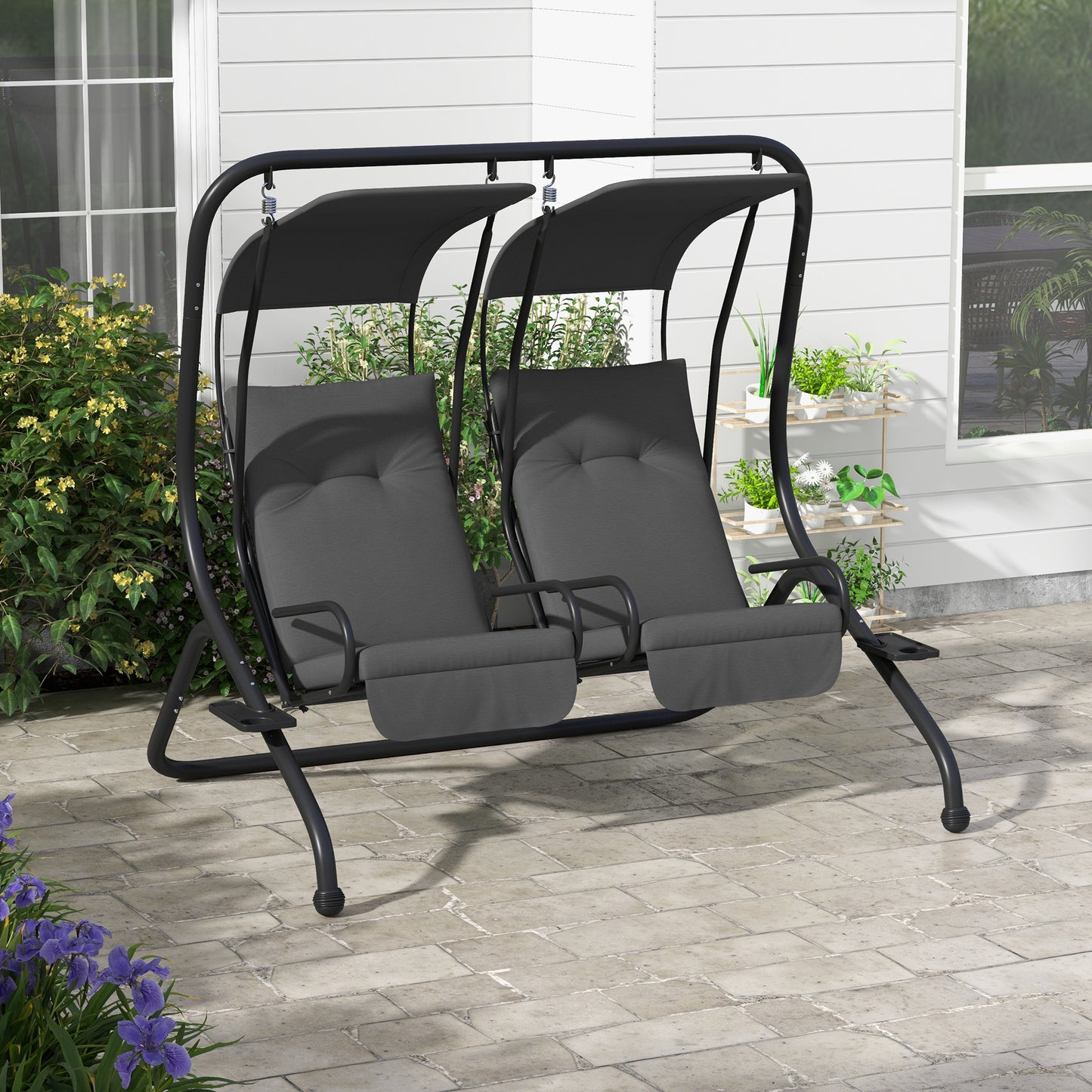 2-Seater Outdoor Porch Swing with Canopy, Patio Swing Chair for Garden, Poolside, Backyard, Grey Kids Crystal
