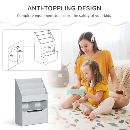 Kids Bookcase Multi Shelf Rack Organizer Storage Drawer Reading Nook Classroom Bedroom Playroom Grey
