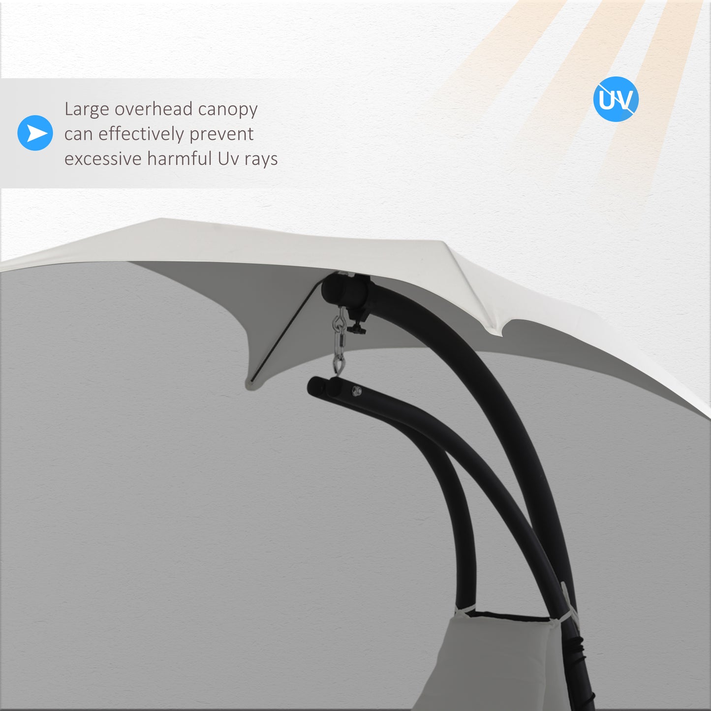 Cream White Floating Chaise Lounge: Outdoor Hanging Hammock Swing Chair with Arc Stand & Canopy for Patio, Porch Kids Crystal