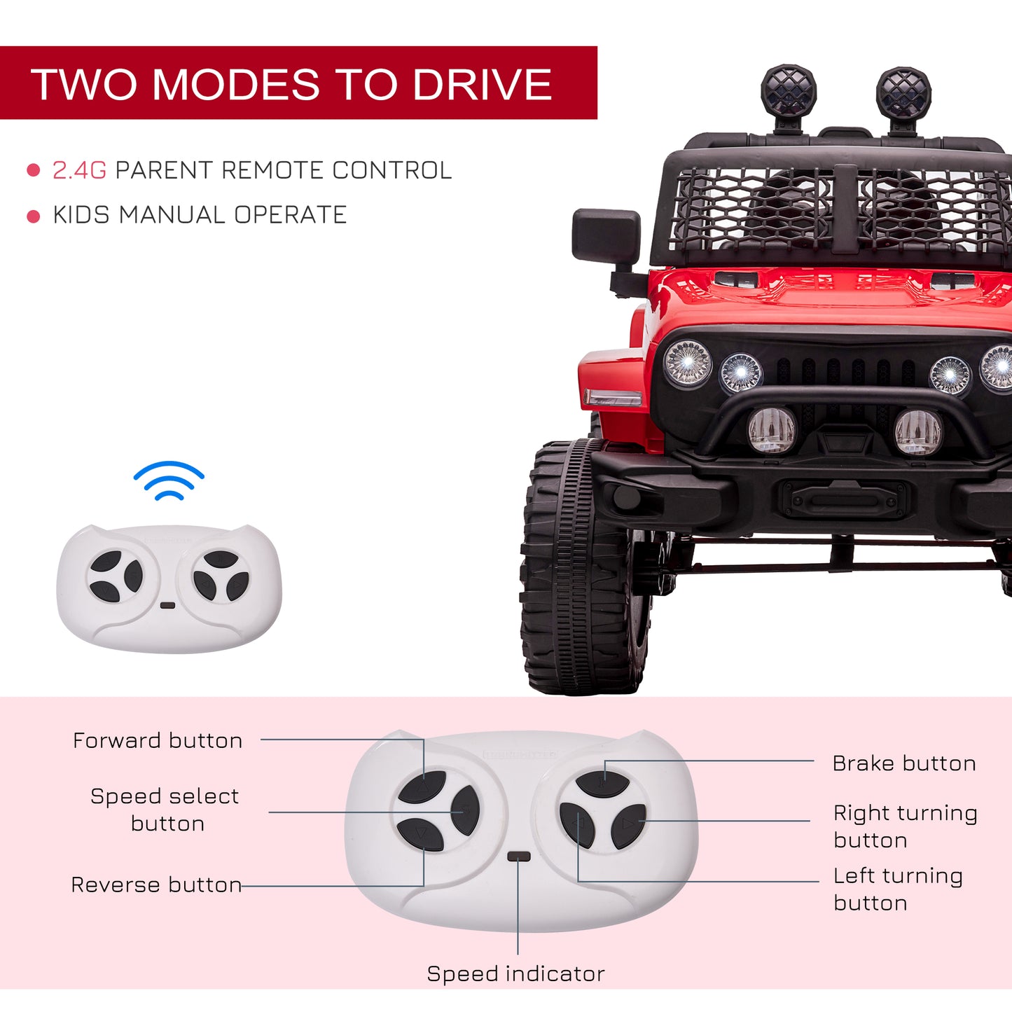 12V Kids SUV Ride On Car, Off-Road Truck with Remote Control, Adjustable Speed, Red - Ultimate Adventure Toy Kids Crystal