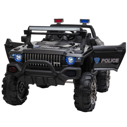 12V Kids Police Truck Ride-On Car RC 2-Seater with LED Lights MP3 Parental Remote Control Black
