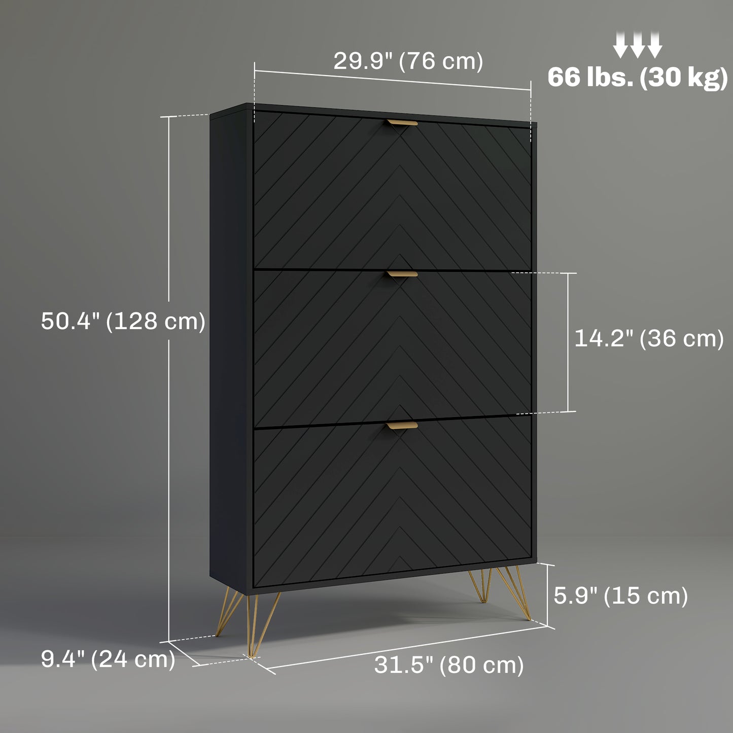Modern Shoe Storage Cabinet with 3 Flip Drawers for 18 Pairs, Narrow Shoe Organizer for Entryway, Hallway, Black Kids Crystal