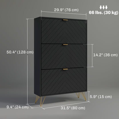 Modern Shoe Storage Cabinet with 3 Flip Drawers for 18 Pairs, Narrow Shoe Organizer for Entryway, Hallway, Black