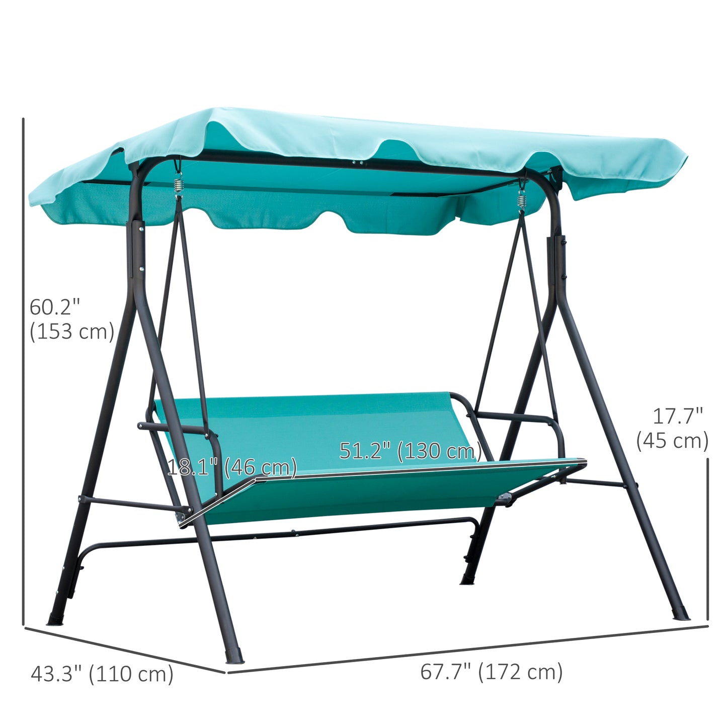 3-Seater Outdoor Porch Swing with Adjustable Canopy Patio Swing Chair for Garden Poolside Backyard Teal Kids Crystal