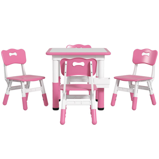5 Piece Toddler Table Chair Set Height Adjustable Activity Set Nursery Classroom Playroom Furniture Pink