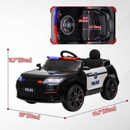 12V Kids Electric Police Car w/ Remote Control, Spring Suspension, Training Wheel, Siren, Music, Light, Horn, Black