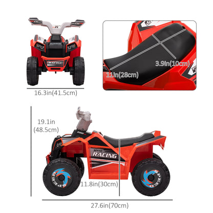 6V Kids Quad Electric Car Wear-resistant Wheels 18-36 Months Boys Girls Red Battery Powered Ride On