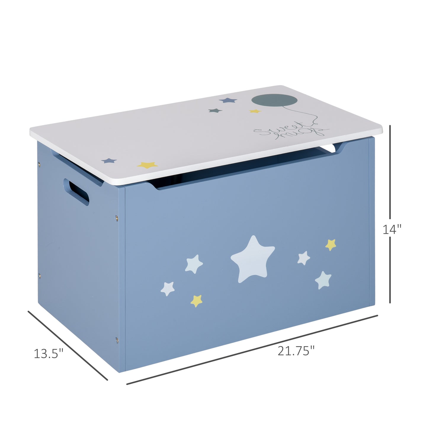 Wooden Toy Storage Box Organizer Chest with Seating Bench and Gas Stay Bar for Kids Room Blue Kids Crystal