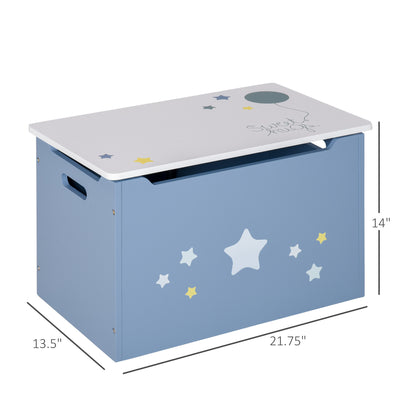 Wooden Toy Storage Box Organizer Chest with Seating Bench and Gas Stay Bar for Kids Room Blue
