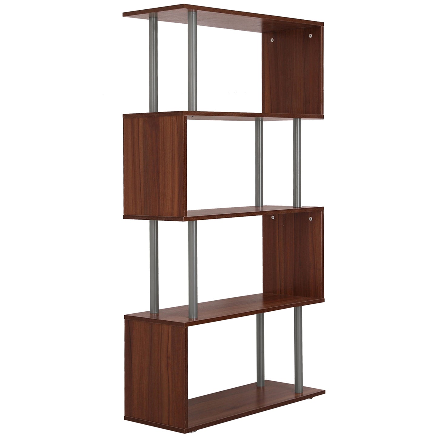 5-Tier Z-Shape Bookcase: Wooden Shelves with Metal Frame for Living Room, Bedroom, Office, Walnut Kids Crystal