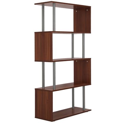 5-Tier Z-Shape Bookcase: Wooden Shelves with Metal Frame for Living Room, Bedroom, Office, Walnut