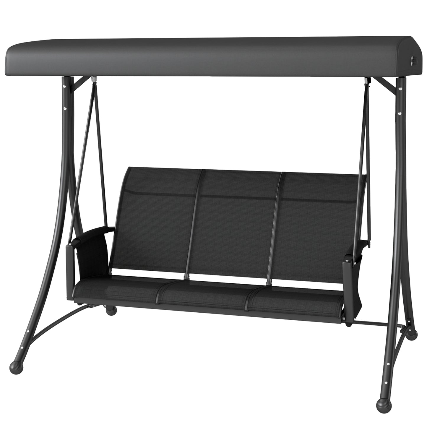 3 Person Outdoor Porch Swing Chair with Adjustable Canopy, Black Kids Crystal