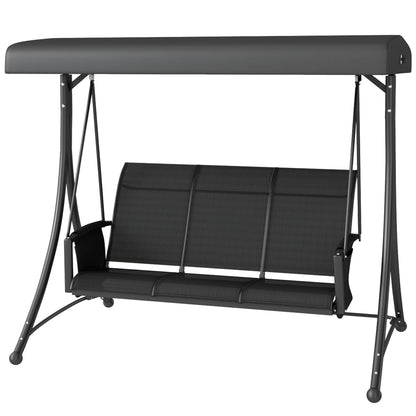 3 Person Outdoor Porch Swing Chair with Adjustable Canopy, Black