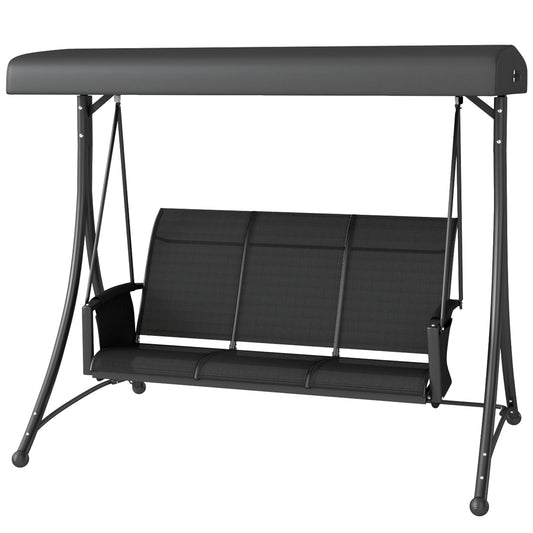 3 Person Outdoor Porch Swing Chair with Adjustable Canopy, Black