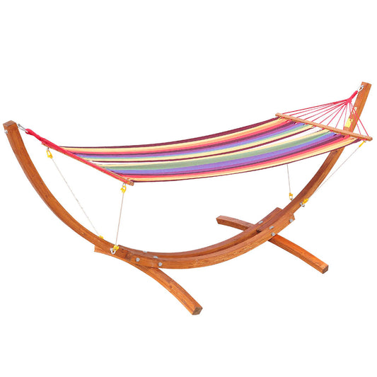 10' Outdoor Swing Hammock, Hammock with Wood Stand Rainbow Bed, Heavy Duty Roman Arc Hammock, Multi Color