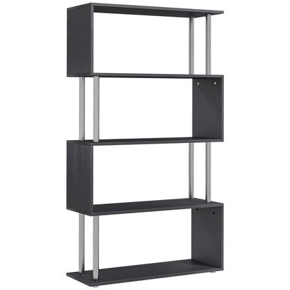 5-Tier Z-Shape Bookcase: Wooden Shelves with Steel Frame for Living Room, Bedroom, Office, Black