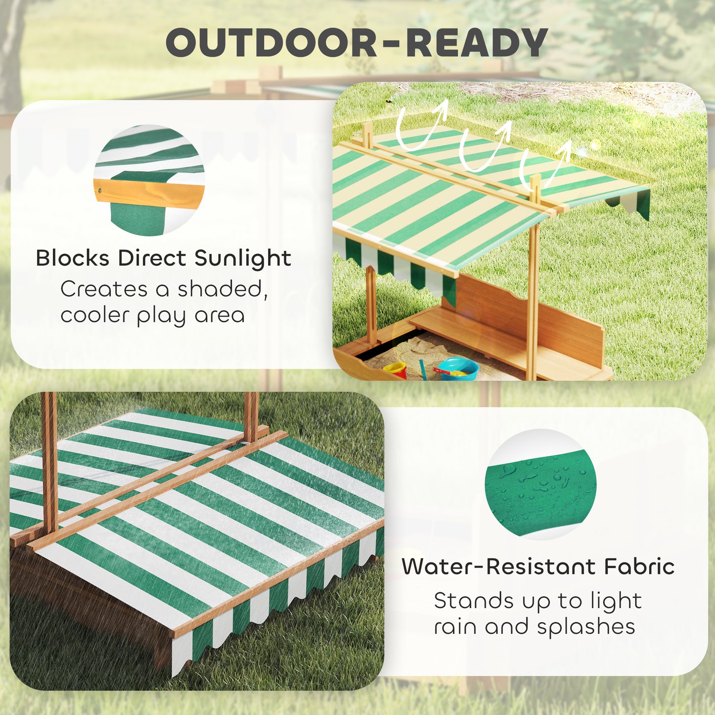 Kids Sandbox Wooden with Cover Adjustable Canopy Foldable Bench Seats Sand Play Light Brown Kids Crystal