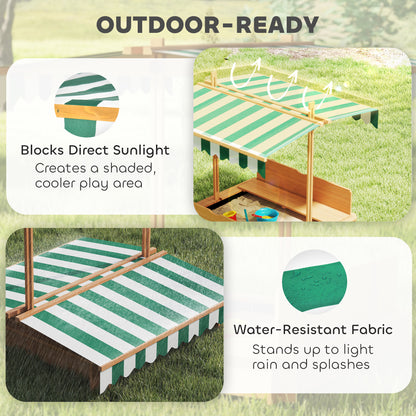 Kids Sandbox Wooden with Cover Adjustable Canopy Foldable Bench Seats Sand Play Light Brown