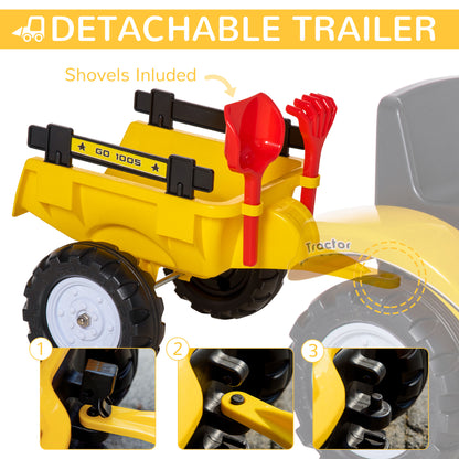 Yellow Pedal Ride On Dump Truck Front Loader Kids Ride-On Construction Tractor with Trailer