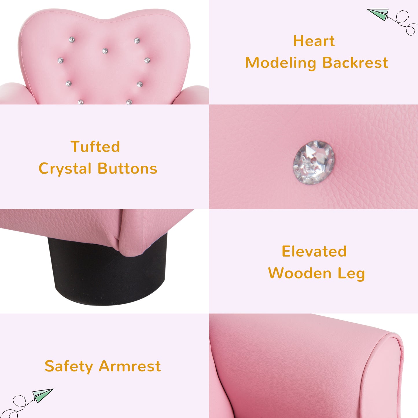 Kids Mini Princess Sofa Chair Toddler Children Upholstered Tufted Armchair Activity Couch Reclining Seat Boys Girls Furniture Pink Kids Crystal