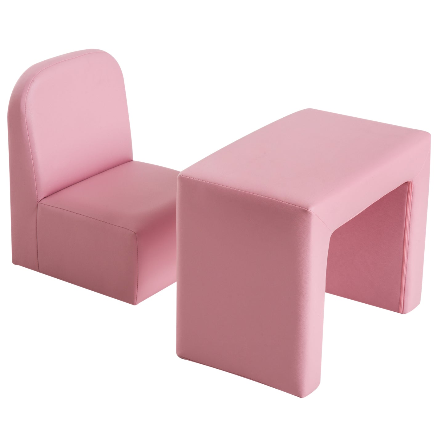 2-in-1 Kids Convertible Table & Sofa Chair Set, Pink Multifunctional Toddler Armchair and Activity Couch Kids Crystal