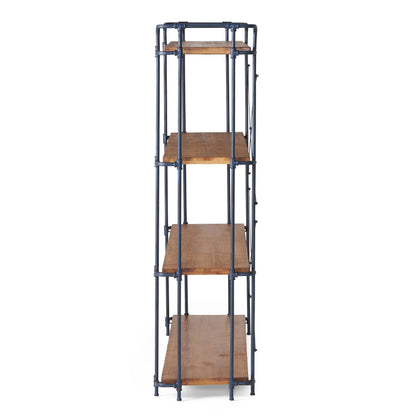 4 Tier Bookcase with Industrial Style, Heavy Duty Shelving with Wood Shelves for Patios, Backyard, 64" L x 17.5" W x 66.5" H, Natural