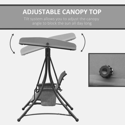 3 Person Porch Swing Chair - High Back Design, Side Pouches, Adjustable Canopy for Comfort, Dark Grey