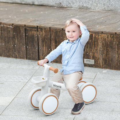 Toddler Balance Bike for 12–36 Months with Adjustable Seat, Removable Basket, 4 Silent Wheels, Brown