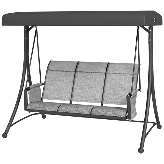 3 Person Outdoor Swing Chair - Adjustable Canopy for Optimal Shade, Comfortable Seating, Sleek Black
