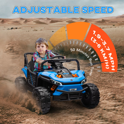 12V Kids Ride On Car, Toy Truck with Remote Control, Spring Suspension, LED Headlights, 3 Speeds, Blue