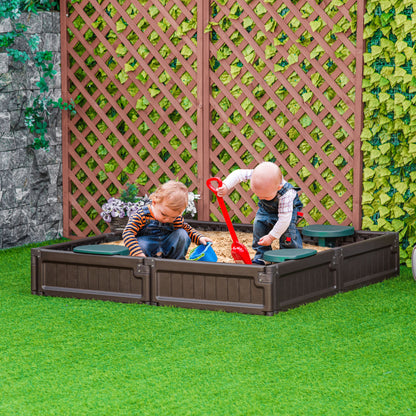 Shaded Sandbox: Childrens Outdoor Sandbox with Shade Canopy, Bottom Liner, Durable Play Area for Ages 3-12, Backyard Brown