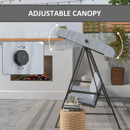 3 Seater Patio Swing Chair, Porch Swing with Adjustable Canopy and Removable Cushions, Outdoor Swing Seat, Light Grey