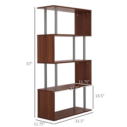 5-Tier Z-Shape Bookcase: Wooden Shelves with Metal Frame for Living Room, Bedroom, Office, Walnut
