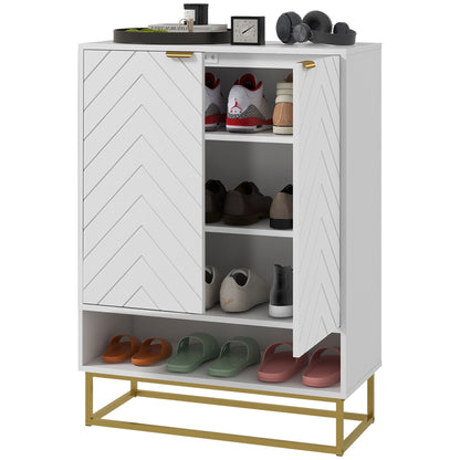 Entryway Shoe Cabinet, Shoe Storage Cabinet with Adjustable Shelf for 12 Pairs of Shoes, White
