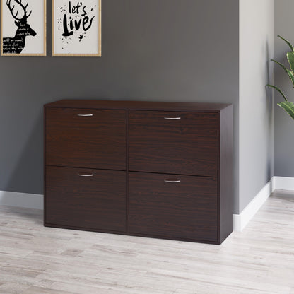 Wooden Shoe Storage Cabinet with 4 Flip Down Drawers, Entryway Shoe Shelf Organizer in Rich Brown